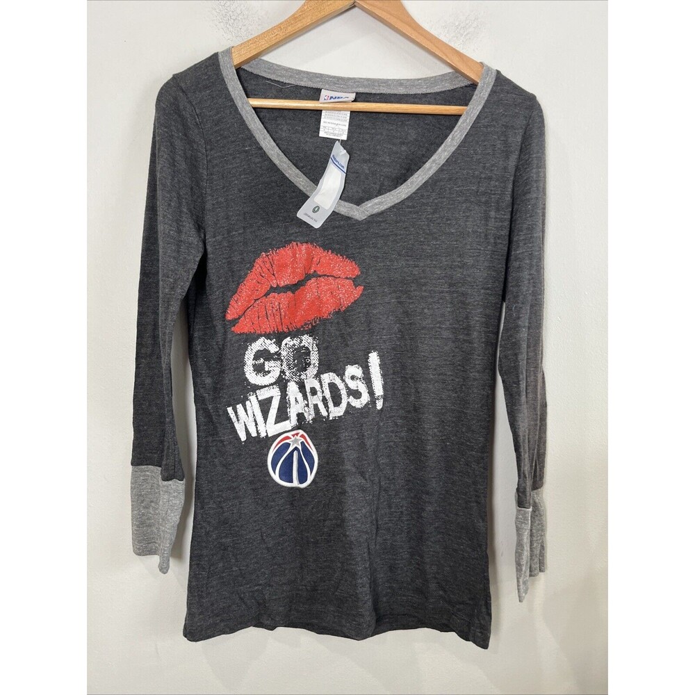 Womens NBA Go Wizards Gray V-Neck Long Sleeve T-Shirt NEW‎ M